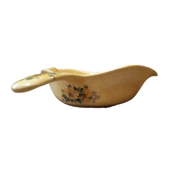 Vintage Hand-Painted Floral Ceramic Gravy Boat With Handle & Pour Spout 8"x8"x2. - Picture 3 of 7